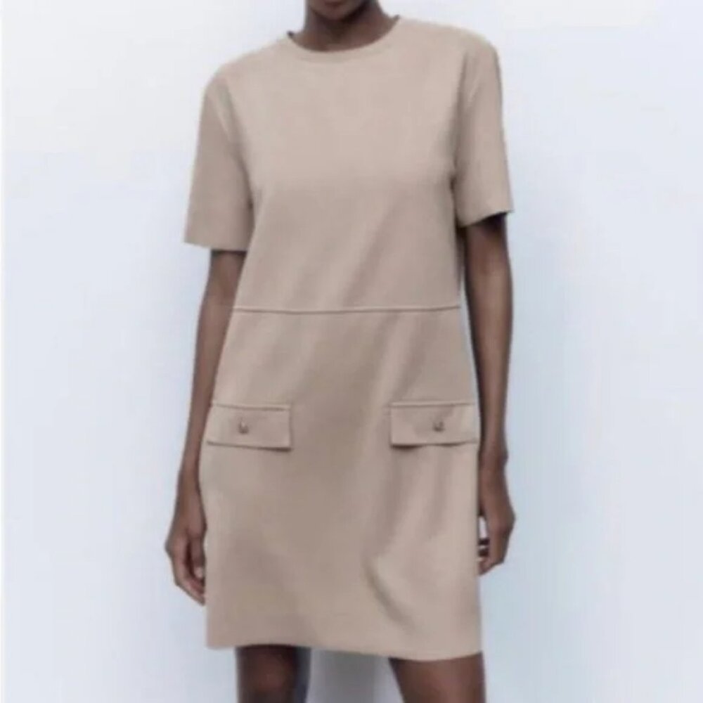 Zara Dress NWT Tan Faux Suede Dress Size Small